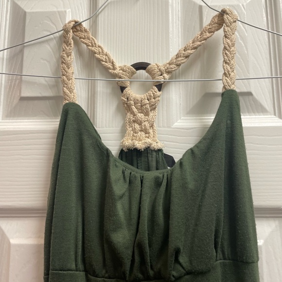 EUC XL Green maxi dress with flower design and braided sports bra style back - Picture 3 of 7